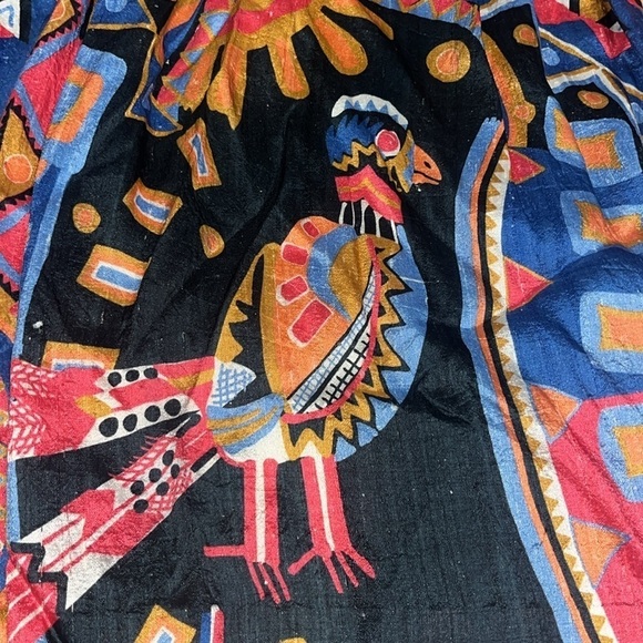 Gorman Vintage VTG Novelty Silk Fiesta Bird Fish Boho Geometric Tank Midi Dress - Picture 7 of 9